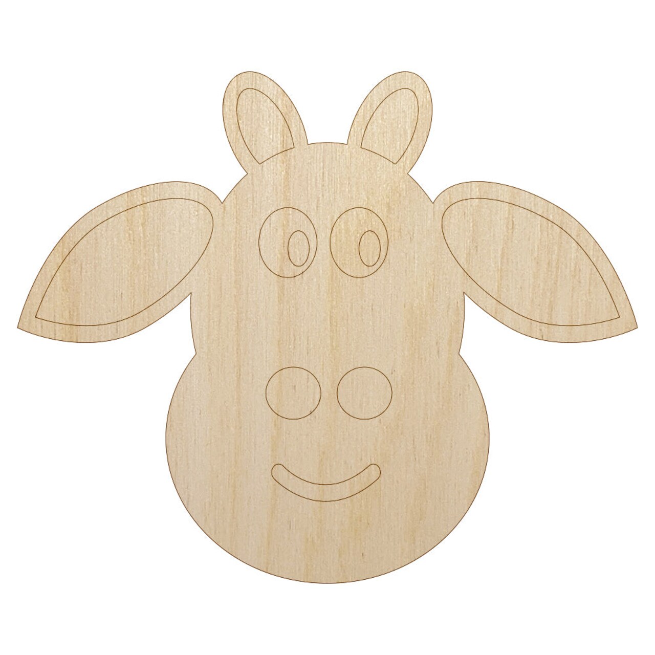 Cheerful Cow Face Doodle Unfinished Wood Shape Piece Cutout for DIY Craft Projects